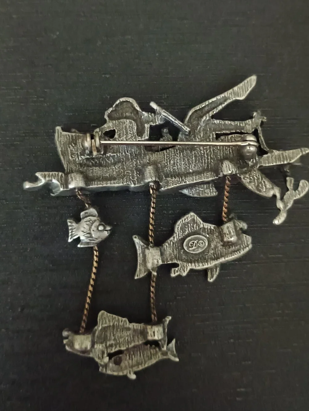 Silver-Tone Fishing Boat Wall Accent with Dangling Fish - Picture 3 of 5